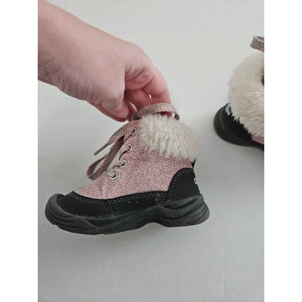 Oshkosh B’Gosh Toddler Girls Sparkly Pink Glitter Lace Up Winter Booties Sz 6 M